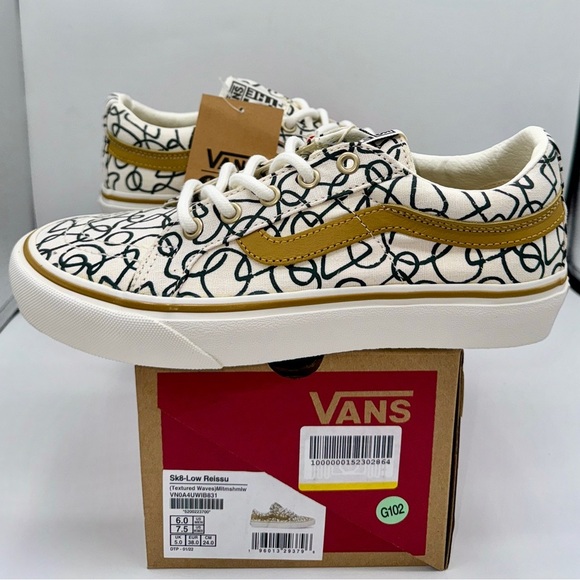 NWT Vans Sk8 Low Reissue Sneakers Textured Waves / Marshmallow Shoes Skate NEW - Picture 2 of 16